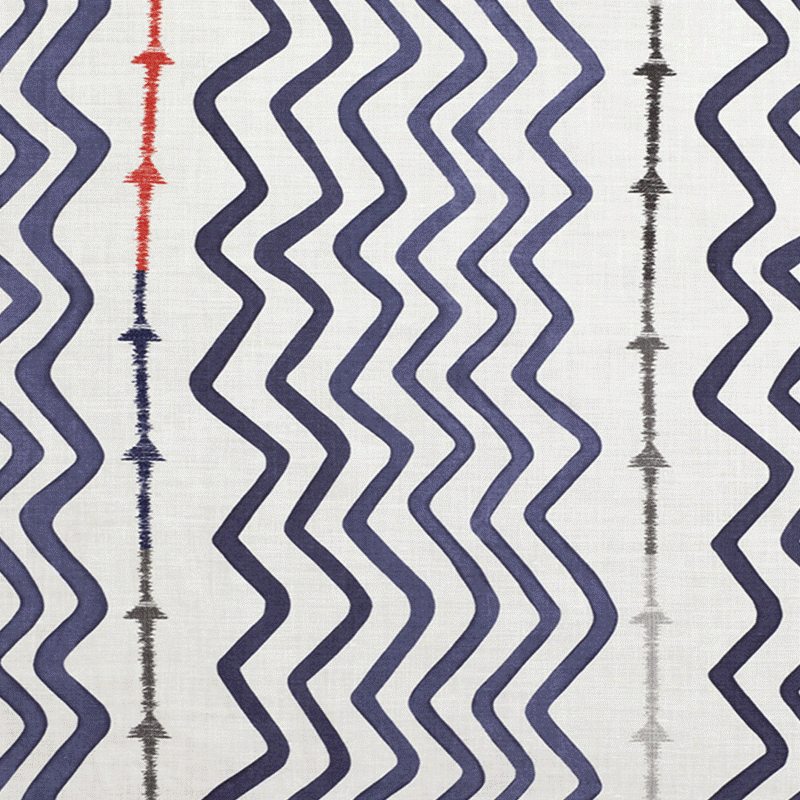 Kit Kemp Rick Rack Linen Embroidery Fabric in Indigo